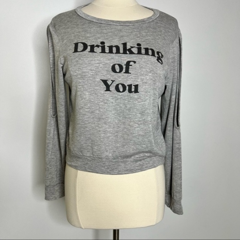 Project Social T Crewneck sweatshirt gray “drinking of you” cropped small